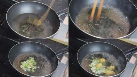 海苔片下锅煮汤高清在线视频素材下载