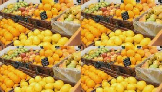 市场货架上的各种水果高清在线视频素材下载