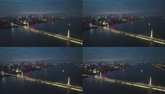 航拍中国浙江杭州钱塘江两岸CBD夜景建筑高清在线视频素材下载