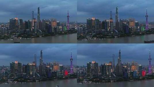 上海外滩陆家嘴建筑群夜景航拍4K原创高清在线视频素材下载