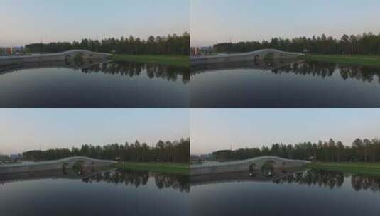 滴翠园内的石桥与倒影 航拍高清在线视频素材下载