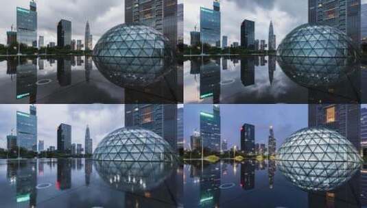 深圳中国钢结构博物馆入夜延时视频高清在线视频素材下载
