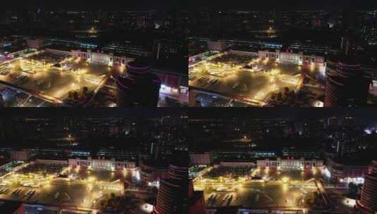 湖北襄阳火车站夜景灯光航拍高清在线视频素材下载