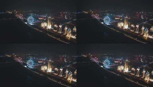 南昌之星摩天轮及其沿江夜景航拍高清在线视频素材下载