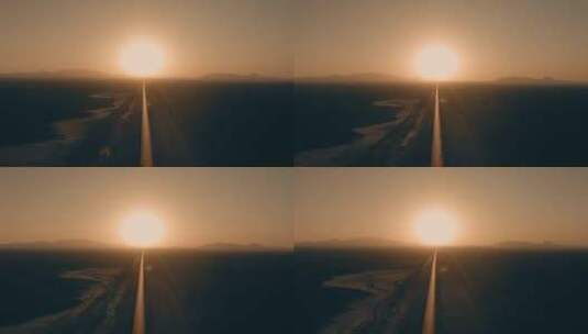 平原沙漠山丘公路日出日落美丽自然风光景观高清在线视频素材下载