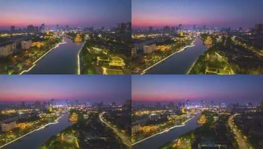 淮安市市中心里运河-夜景延时高清在线视频素材下载