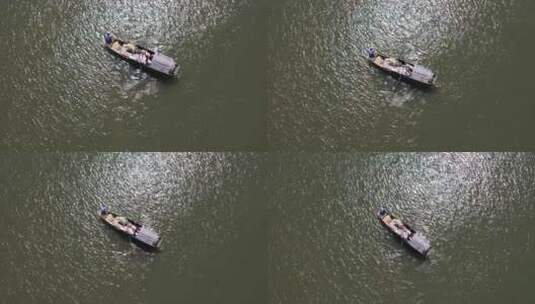江上划行的渔船高清在线视频素材下载