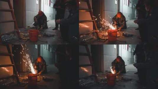 工人使用切割机产生火花高清在线视频素材下载