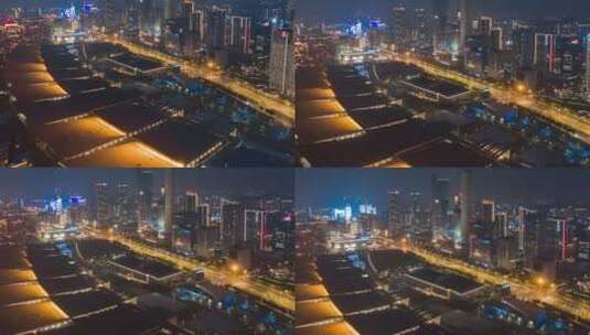 南京城市风光航拍繁华夜景内透都市高清在线视频素材下载