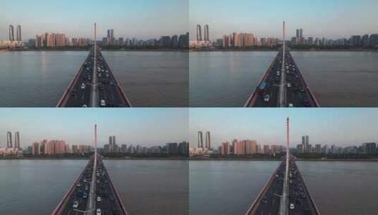 杭州西兴大桥车流航拍高清在线视频素材下载