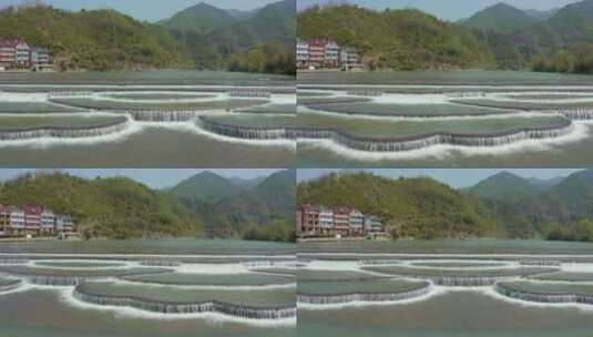 杭州富阳网红打卡地沸腾坝航拍高清在线视频素材下载