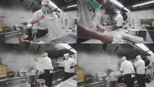 广式茶楼酒楼饭店忙碌后厨厨师布拉肠制作高清在线视频素材下载