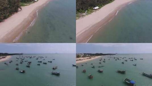 航拍海岸边渔船高清在线视频素材下载
