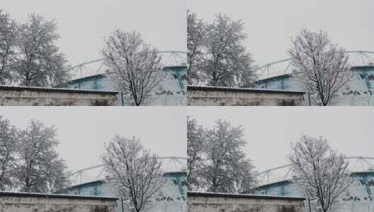 北京798艺术区冬季雪景初雪老厂房工厂高清在线视频素材下载