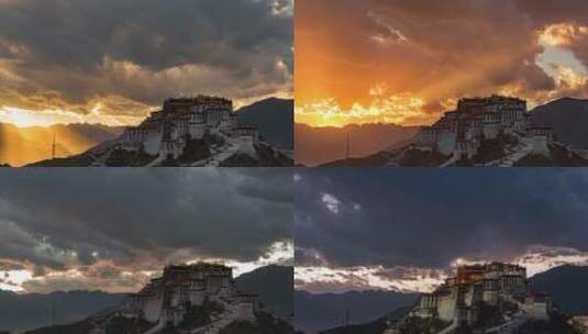 西藏拉萨布达拉宫日落延时视频高清在线视频素材下载