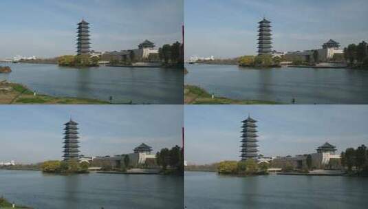 扬州三湾大运塔中国大运河博物馆、古运河高清在线视频素材下载