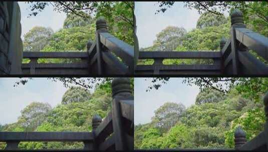 4k寺庙风光航拍森林古刹祈福古建筑围栏高清在线视频素材下载