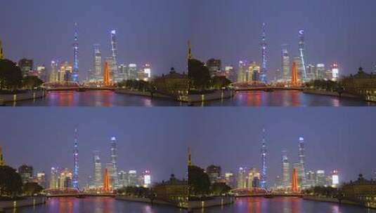上海苏州河外白渡桥陆家嘴傍晚夜景4K高清在线视频素材下载