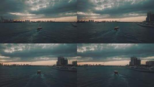 迈阿密海滩船日落高清在线视频素材下载