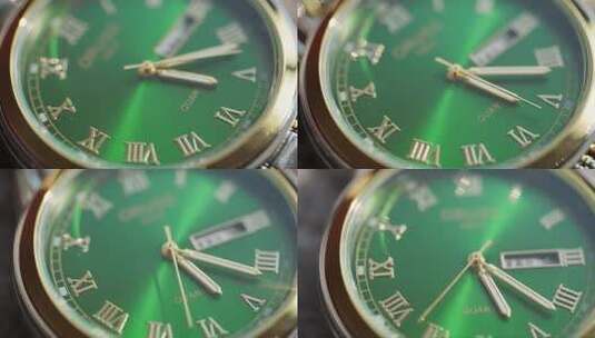手表时钟指针旋转绿色特细微距高清在线视频素材下载