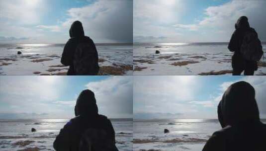 海边男人的背影高清在线视频素材下载