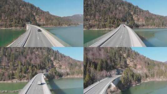 航拍河上大桥的交通高清在线视频素材下载