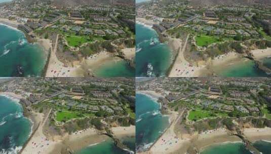加利福尼亚州拉古纳海滩金银岛上空的空中广角视图高清在线视频素材下载