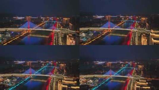 航拍宜昌至喜长江大桥夜景高清在线视频素材下载