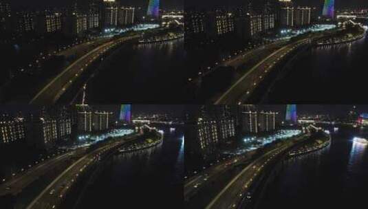 广州城市夜景交通航拍高清在线视频素材下载