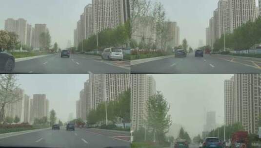 黄沙雾霾沙尘天气城市车窗视角高清在线视频素材下载