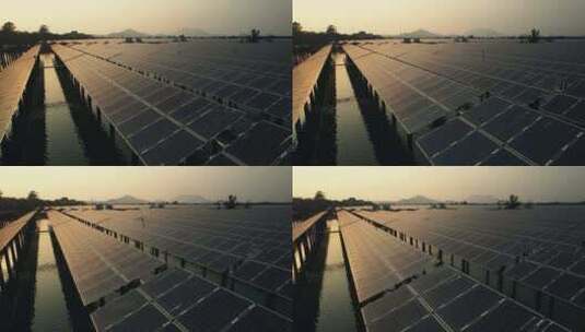 航拍乡村水上太阳能光伏发电站高清在线视频素材下载