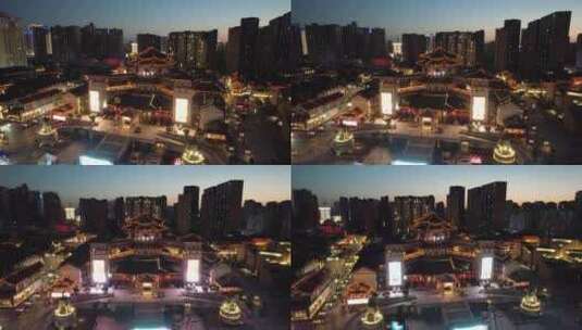 西安大唐西市夜景航拍高清在线视频素材下载