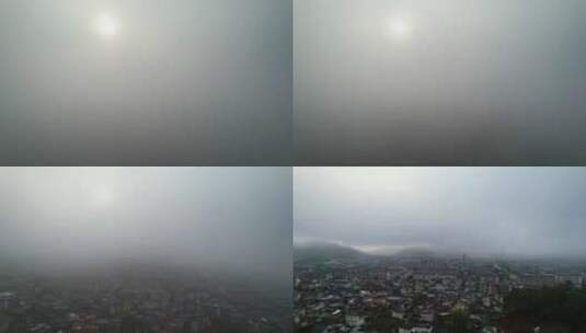 云雾缭绕的城镇上空高清在线视频素材下载