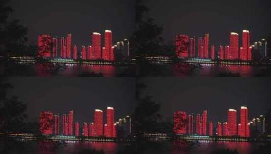 武汉城市夜景世贸写字楼夜景城市建筑风光高清在线视频素材下载