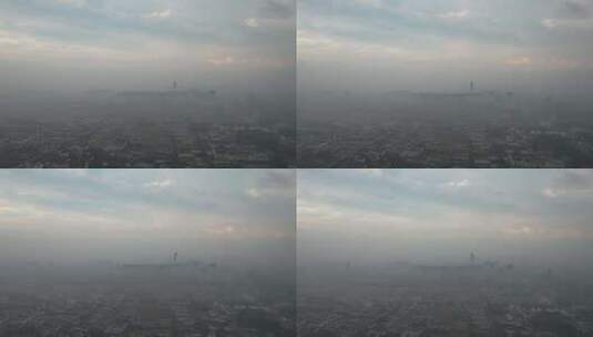 江苏苏州城市清晨日出彩霞迷雾航拍高清在线视频素材下载