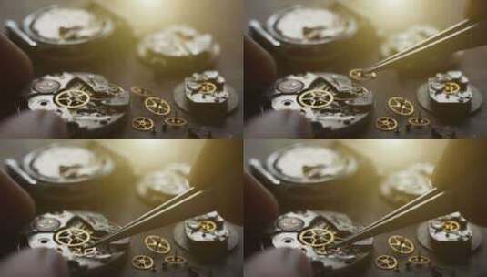 钟表匠修理机械手表高清在线视频素材下载
