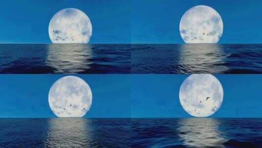 中秋节大海水平面升明月高清在线视频素材下载