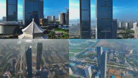 航拍 宁夏 银川 绿地中心双塔 高楼大厦高清在线视频素材下载