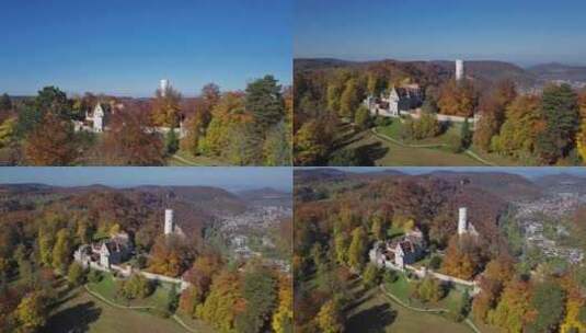 德国利希滕斯坦城堡鸟瞰图高清在线视频素材下载