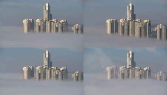 远处的城市被云海包围高清在线视频素材下载