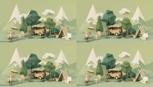 森林户外自驾汽车旅行3d动画高清在线视频素材下载