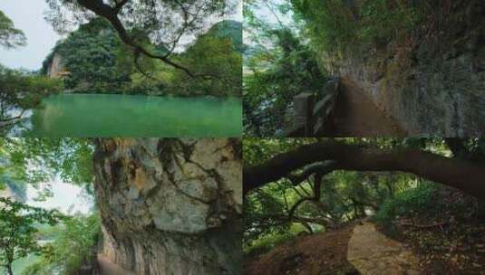 柳州龙潭公园山水风景悬崖山路壁挂小路高清在线视频素材下载