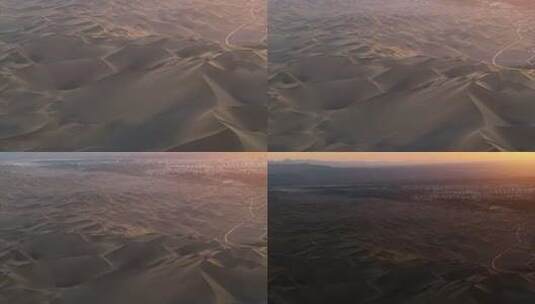 航拍黄昏时的新疆库木塔格沙漠高清在线视频素材下载