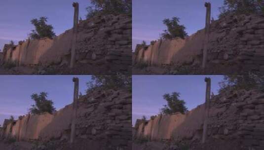农村房屋外的景象 树叶 傍晚 墙头高清在线视频素材下载