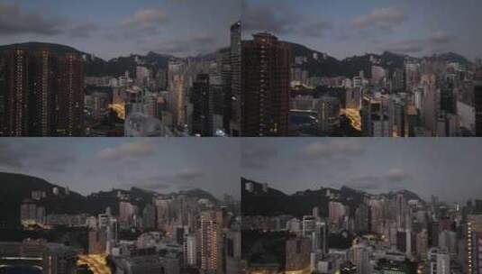 香港铜锣湾傍晚蓝调航拍高清在线视频素材下载