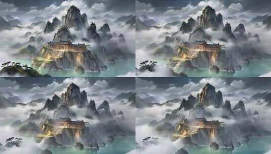 中国传统古风水墨山水背景壁纸高清在线视频素材下载