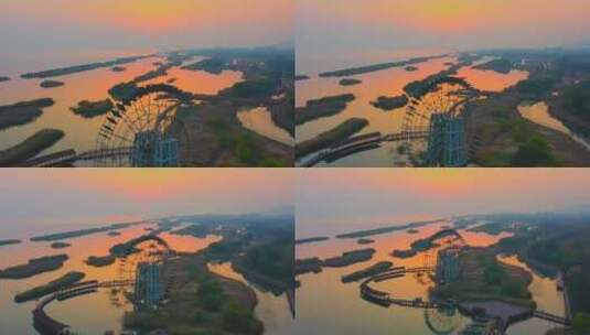 苏州太湖湖滨国家湿地日落航拍05高清在线视频素材下载