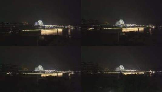 珠海大剧院夜景航拍高清在线视频素材下载