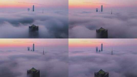 航拍上海陆家嘴高楼城市云海平流雾高清在线视频素材下载