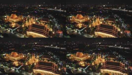 原创 泰国曼谷大皇宫卧佛寺城市航拍夜景高清在线视频素材下载